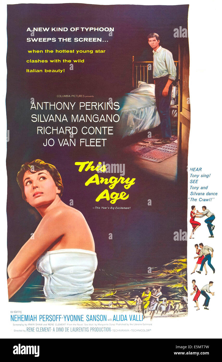 Cet âge en colère, de nous poster art, en bas à gauche : Silvania Mangano, en haut à droite : Anthony Perkins, 1957. Banque D'Images