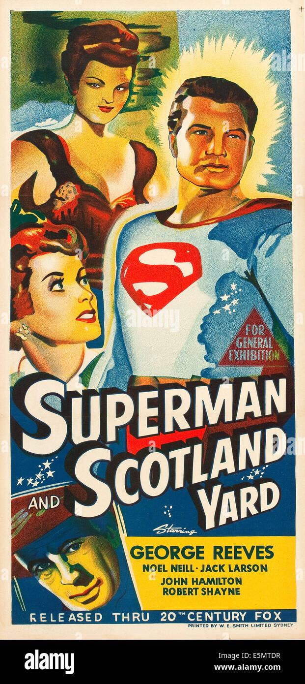 SUPERMAN dans Scotland Yard, a droite : George Reeves sur l'affiche, 1954, TM et copyright ©20th Century Fox Film Corp. Banque D'Images