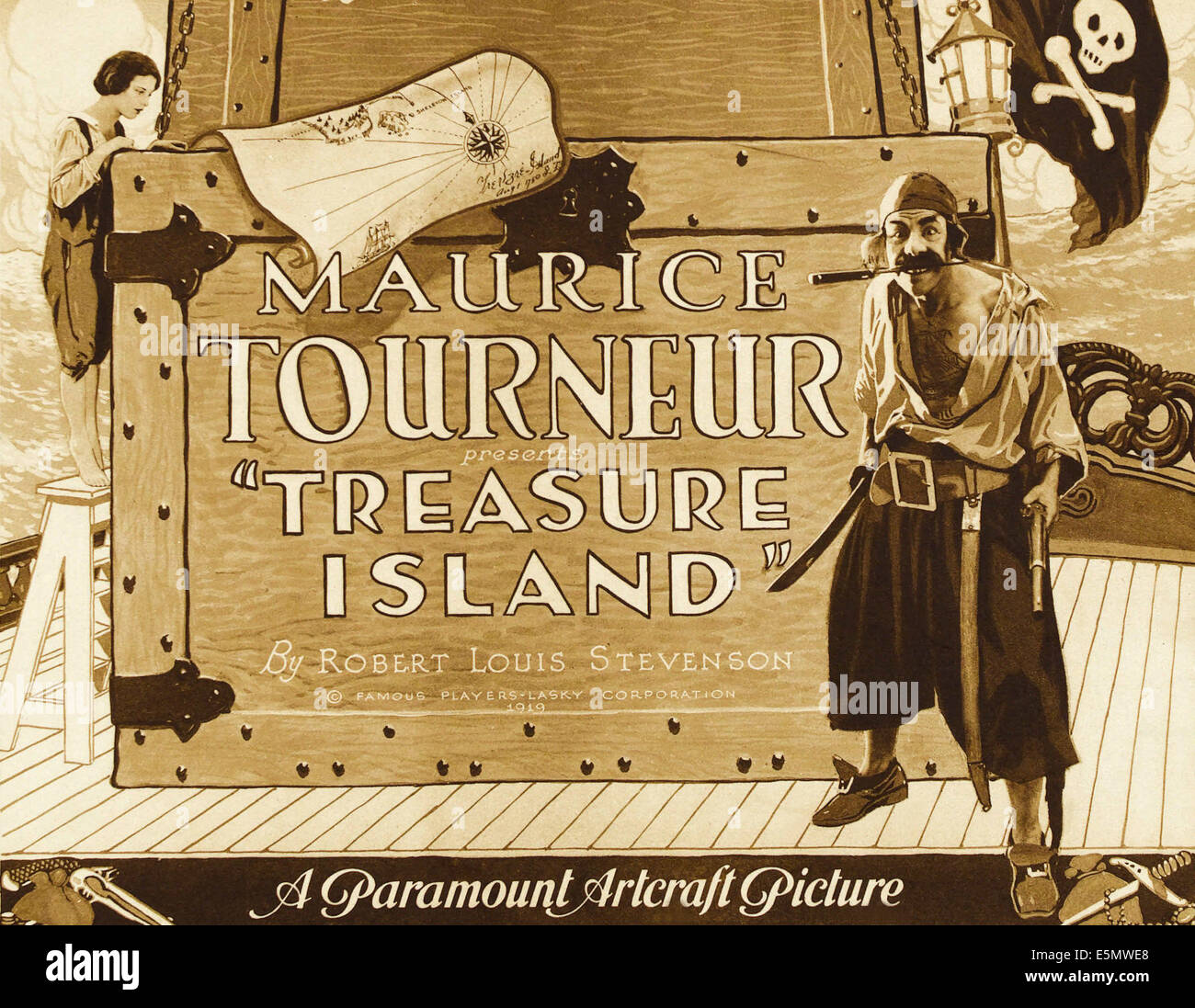 L'île au trésor, la l-r : Shirley Mason, Charles Ogle sur le titre lobbycard, 1920. Banque D'Images