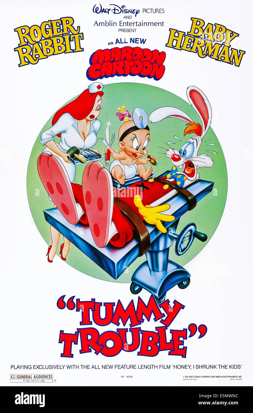 Le ventre, US poster art, de gauche à droite : Jessica Rabbit, jeune bébé Herman, Roger Rabbit, 1989. © Buena Vista Pictures/ Banque D'Images