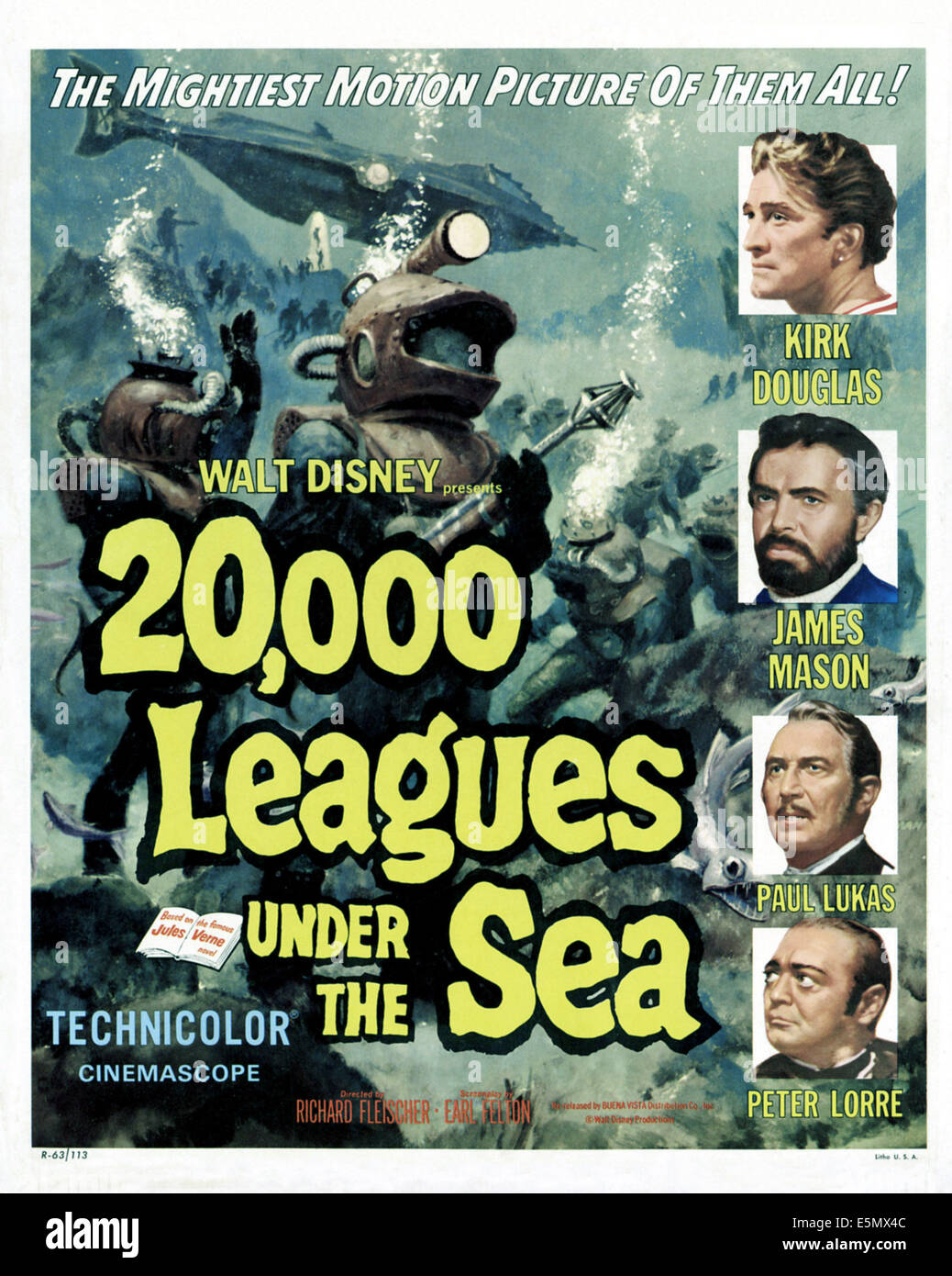 20 000 lieues sous la mer, (de haut) : Kirk Douglas, James Mason, Paul Lukas, Peter Lorre, 1954. Banque D'Images