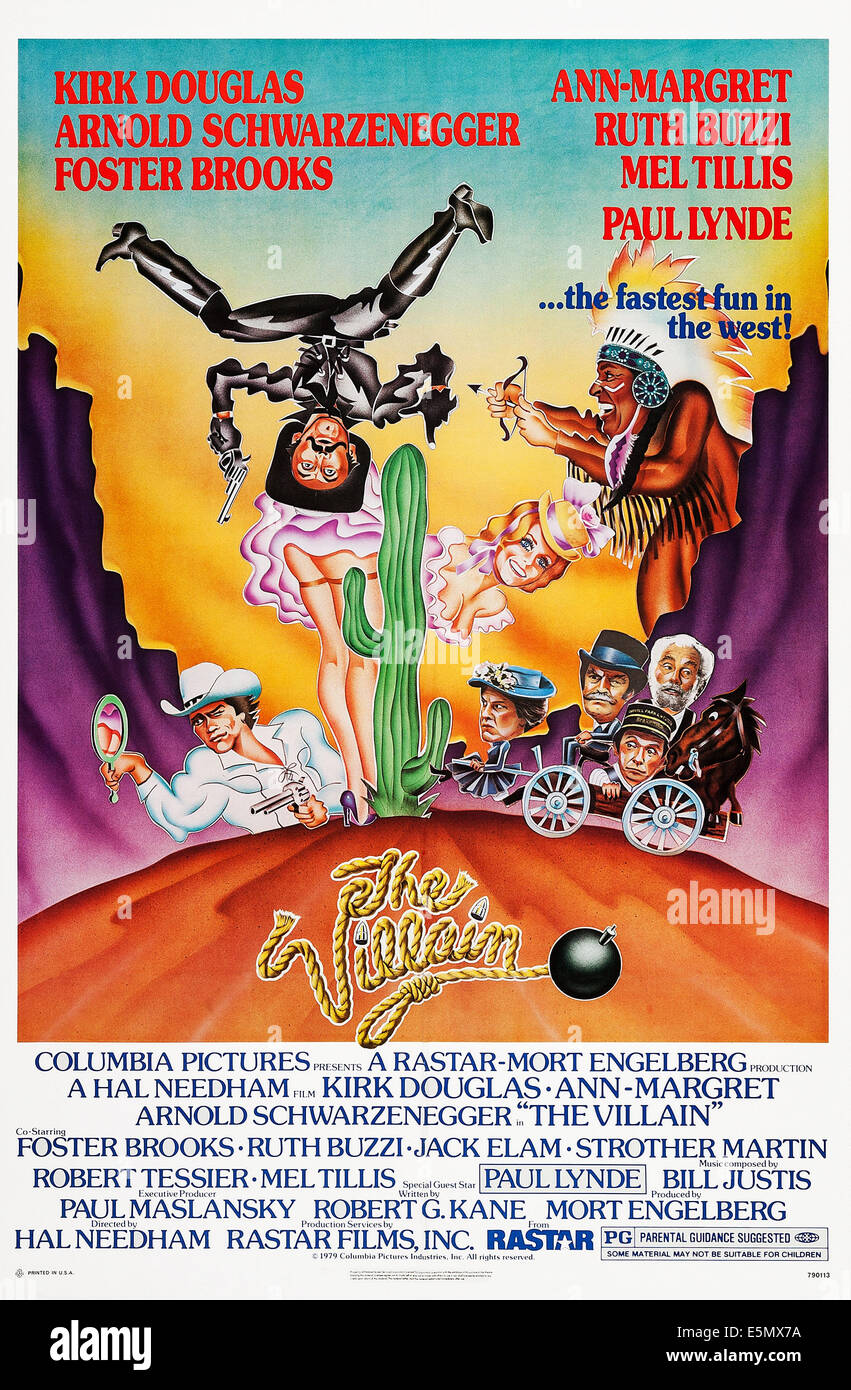 Le méchant, de nous poster art, de gauche : Arnold Schwarzenegger, Kirk Douglas, Ann-Margret, Ruth Buzzi, Paul Lynde, Mel Tillis, Banque D'Images