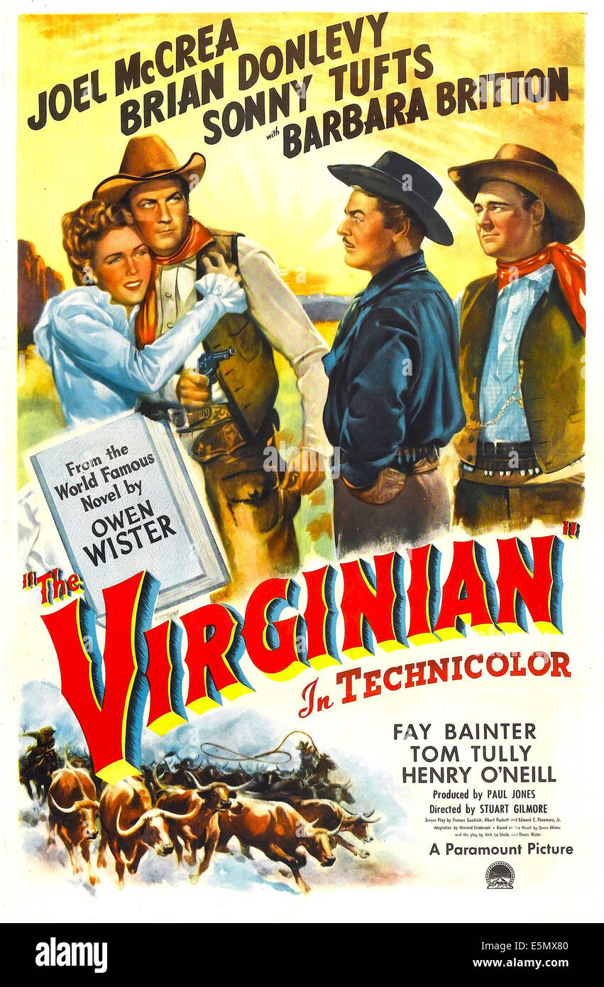 Le Virginian, US poster, de gauche : Barbara Britton, Joel McCrea, Brian Donlevy, Sonny Tufts, 1946 Banque D'Images