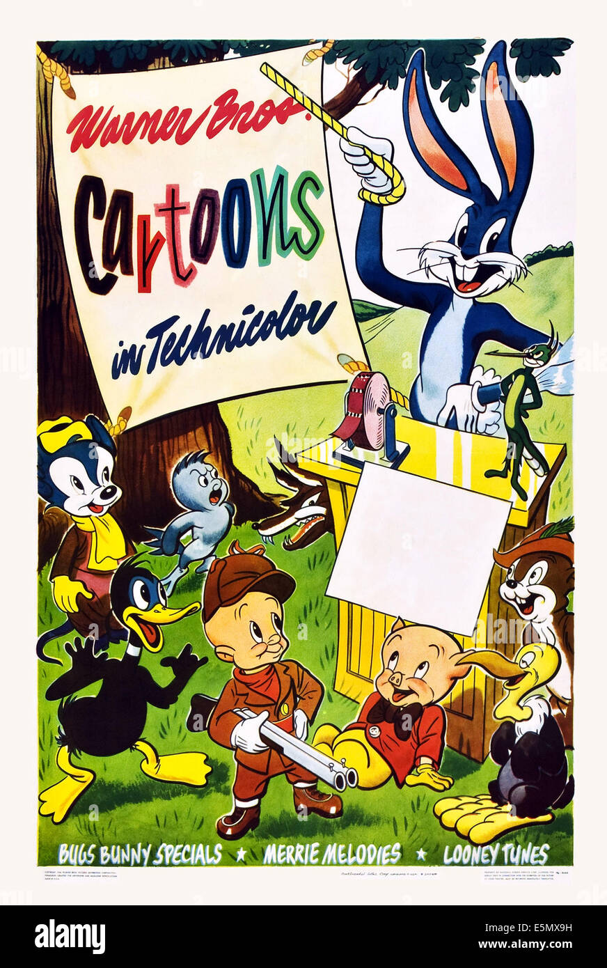 WARNER BROS. Caricatures, stock, l'affiche de gauche arrière : Sniffles la souris, Henery Hawk, Bugs Bunny, forme avant gauche : Daffy Duck, Banque D'Images