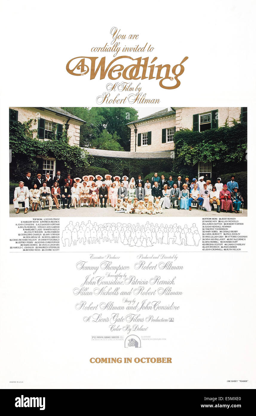 Un mariage, l'avance de nous poster, 1978. TM and copyright ©20th Century Fox Film Corp./avec la permission d'Everett Collection Banque D'Images Un mariage, l'avance de nous poster, 1978. TM and copyright ©20th Century Fox Film Corp./avec la permission d'Everett Collection Banque D'Images