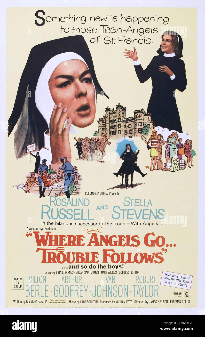 Là où les anges RENDEZ-VOUS . . . Nous le suit, l'affiche, de gauche : Rosalind Russell, Stella Stevens, 1968 Banque D'Images