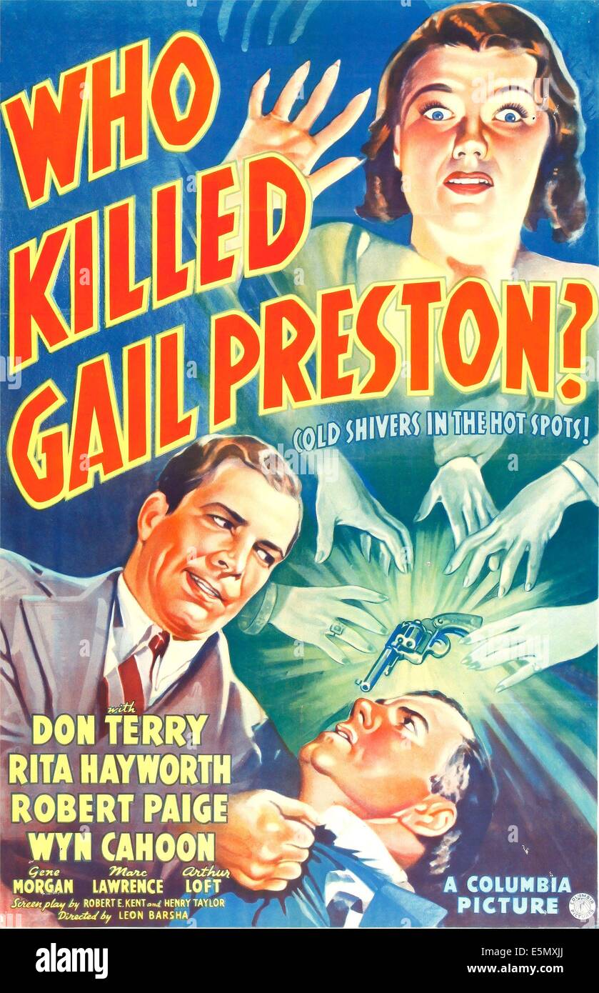 Qui a tué GAIL PRESTON ?, US, de haut de l'affiche : Rita Hayworth, Don Terry, Robert Paige, 1938 Banque D'Images