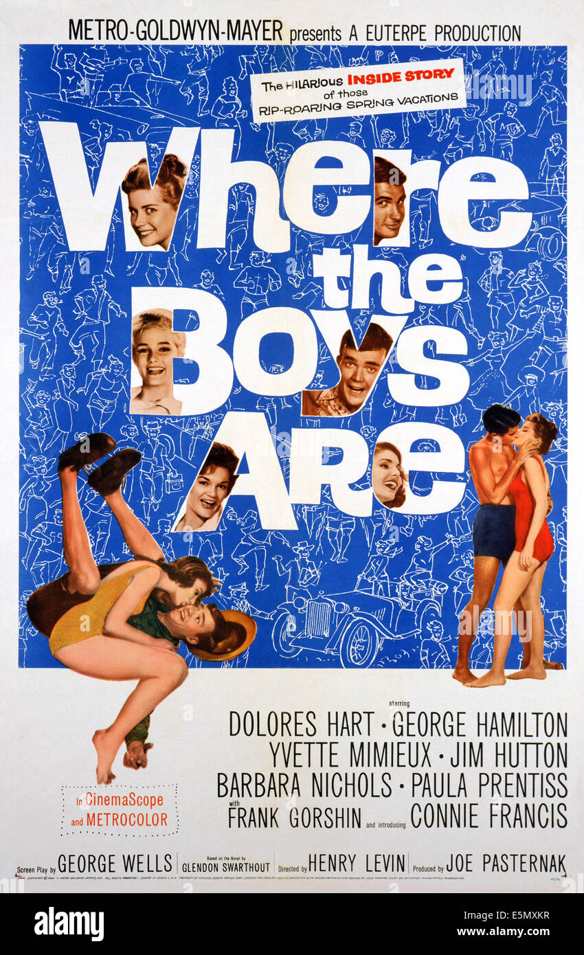 Où les garçons sont, rangée du haut : Dolores Hart, George Hamilton, la rangée du milieu : Yvette Mimieux, Jim Hutton, rangée du bas : Connie Francis, Banque D'Images