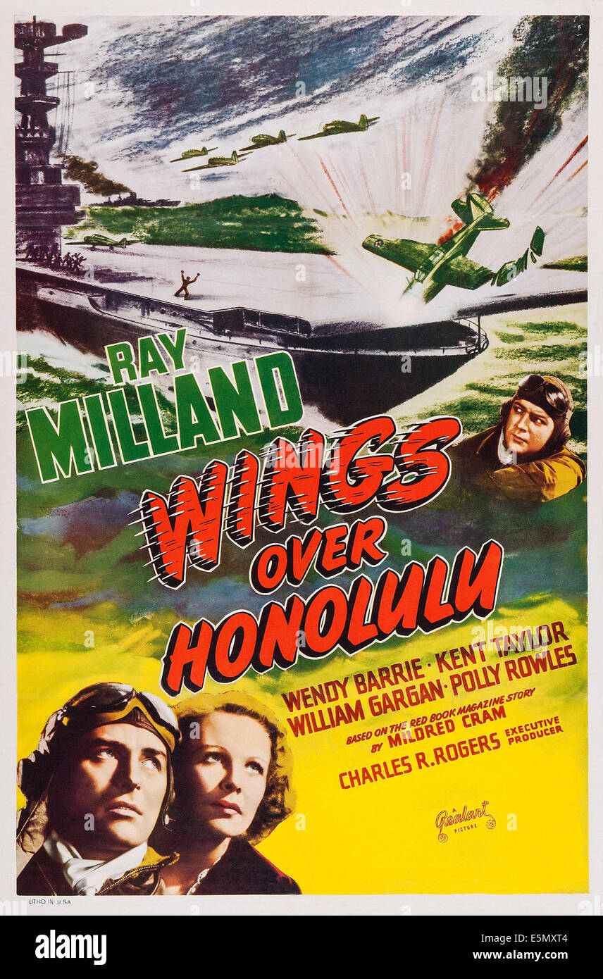 Les ailes de Honolulu, l-r : Ray Milland, Wendy Barrie, William Gargan (en haut à droite) sur l'affiche, 1937 Banque D'Images