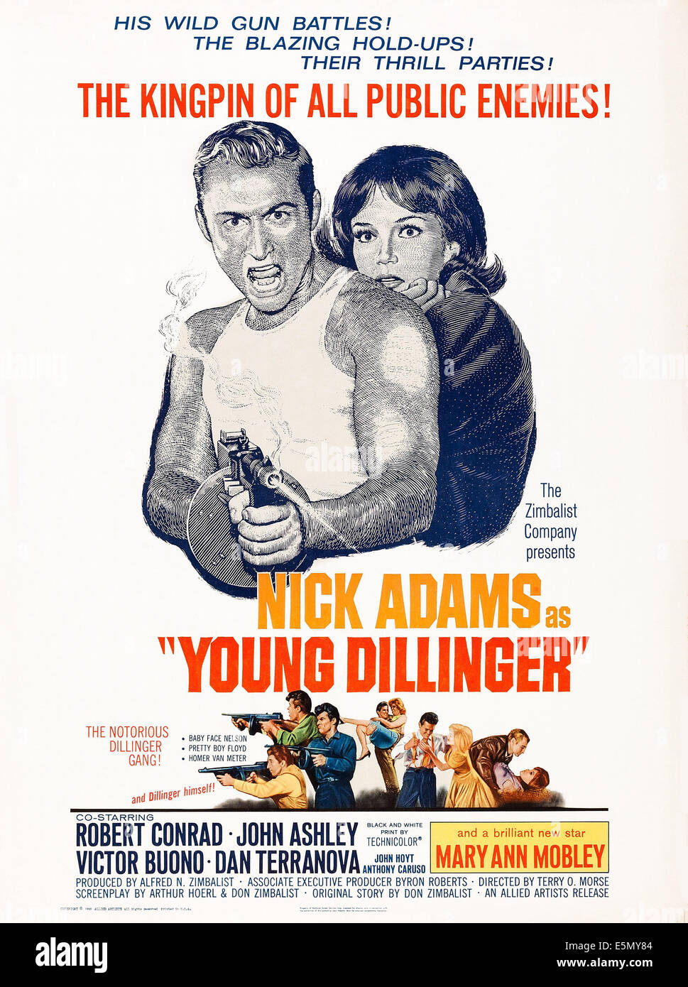 YOUNG DILLINGER, US poster art, de gauche : Nick Adams, Mary Ann Mobley, 1965 Banque D'Images