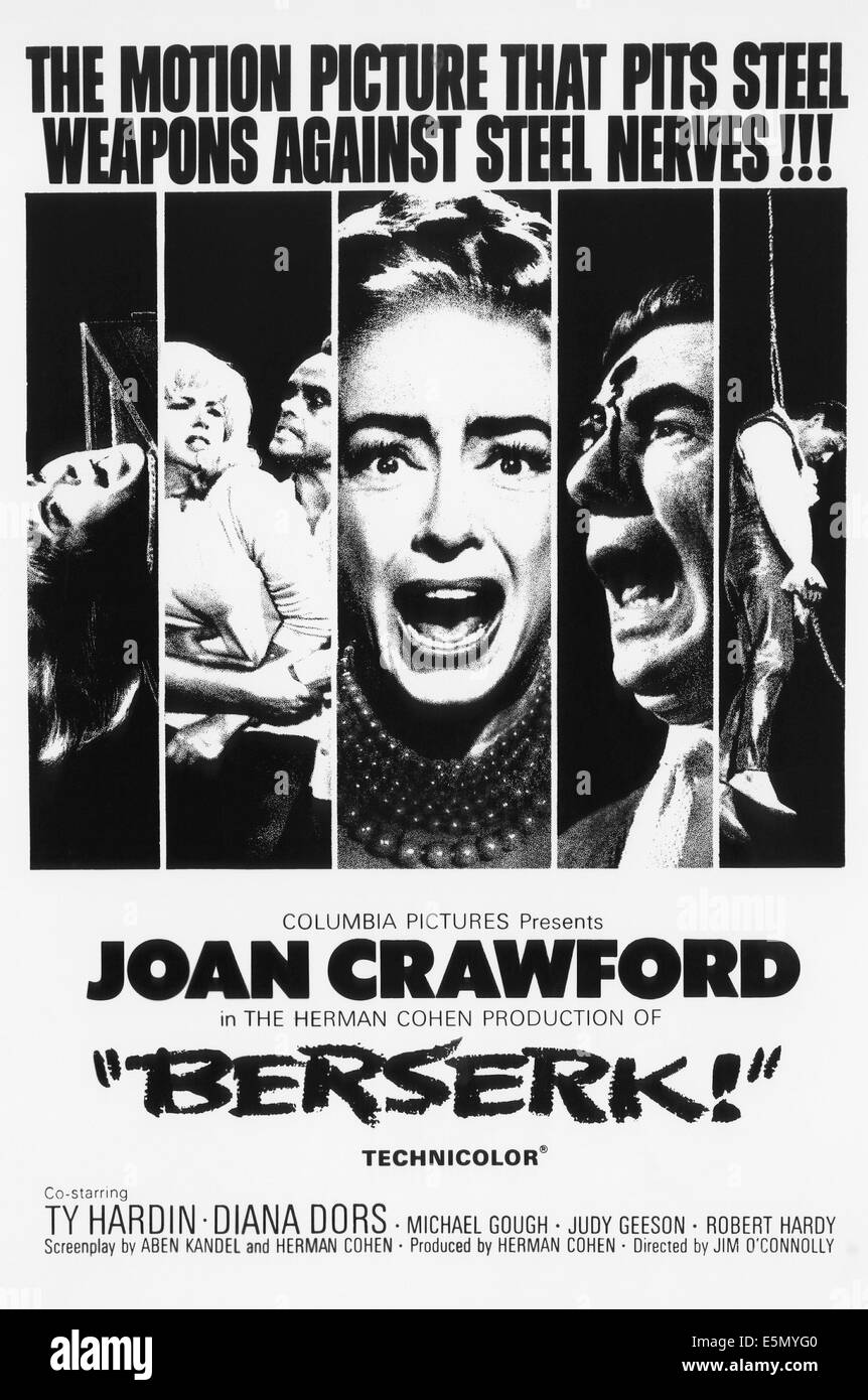 BERSERK !, Diana Dors (deuxième à gauche), Joan Crawford (centre), Michael Gough (deuxième à droite), 1967 Banque D'Images