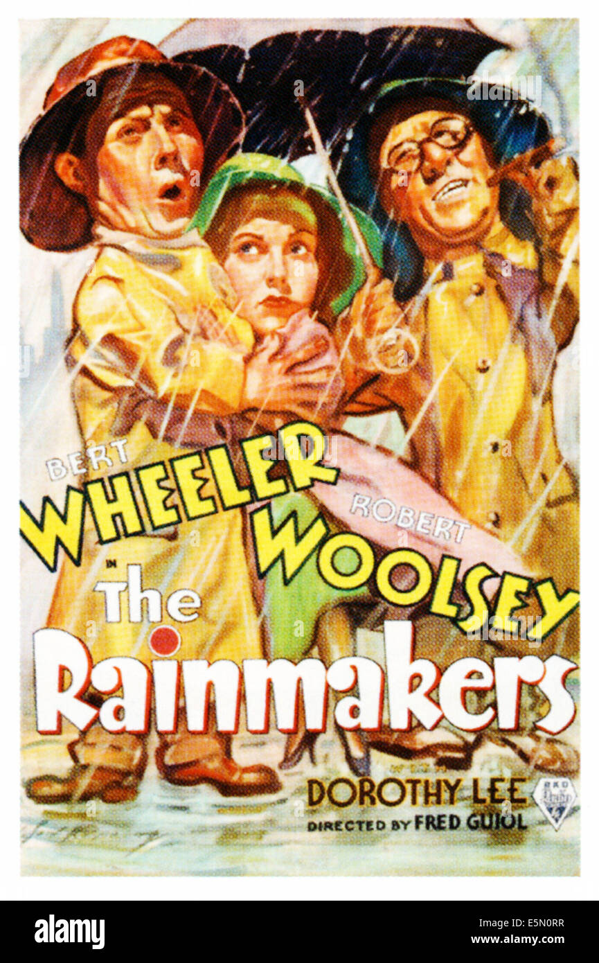 Les faiseurs de pluie, de gauche à droite : Robert Woolsey, Dorothy Lee, Bert Wheeler sur l'affiche, 1935 Banque D'Images
