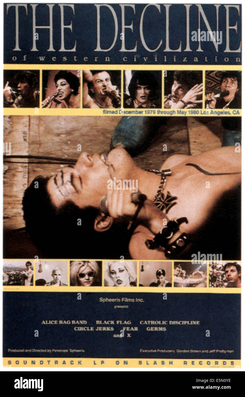 Le déclin de la civilisation occidentale, Lee Ving (en haut, à gauche du centre), Darby Crash (grand portrait), 1981. ©Nu Image Banque D'Images