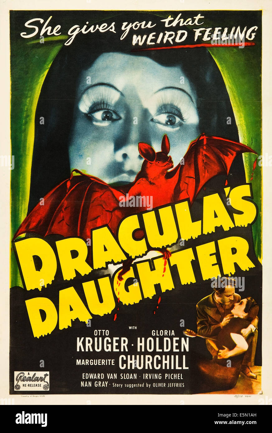 La fille de Dracula, haut : Gloria Holden, en bas à droite à partir de la gauche : Otto Kruger, Gloria Holden sur 1949 nouveau poster, 1936. Banque D'Images