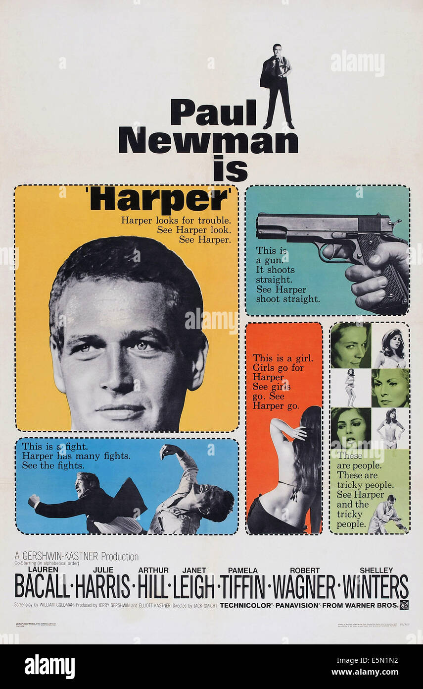 HARPER, de nous poster art, à gauche : Paul Newman, droite à partir du haut : Lauren Bacall, Janet Leigh, 1966 Banque D'Images