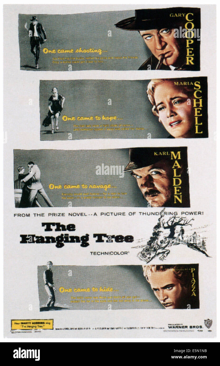 Le HANGING TREE, à partir du haut : Gary Cooper, Maria Schell, Karl Malden, Ben Piazza, 1959. Banque D'Images