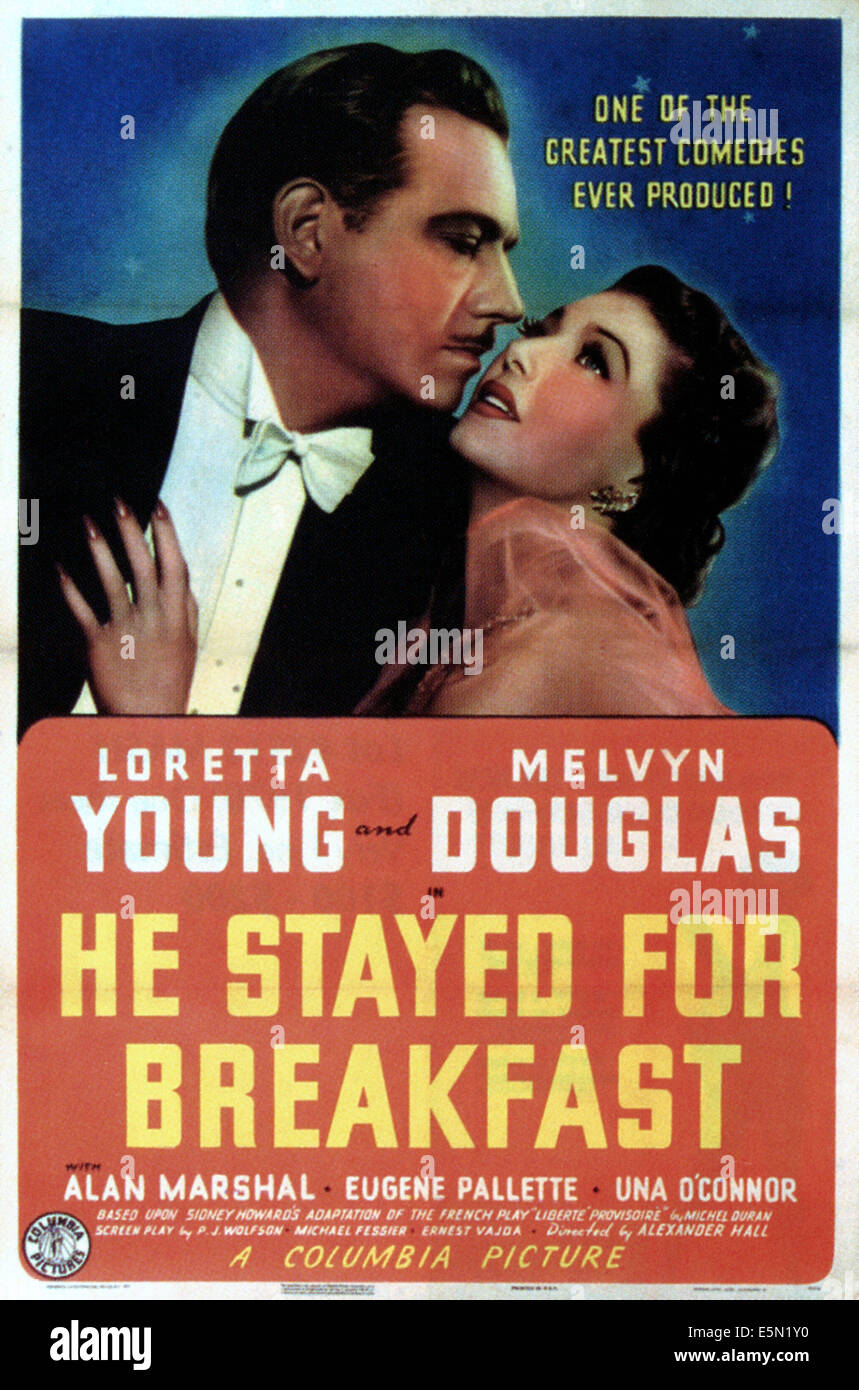 Il est resté pour le petit-déjeuner, Melvyn Douglas, Loretta Young, 1940 Banque D'Images