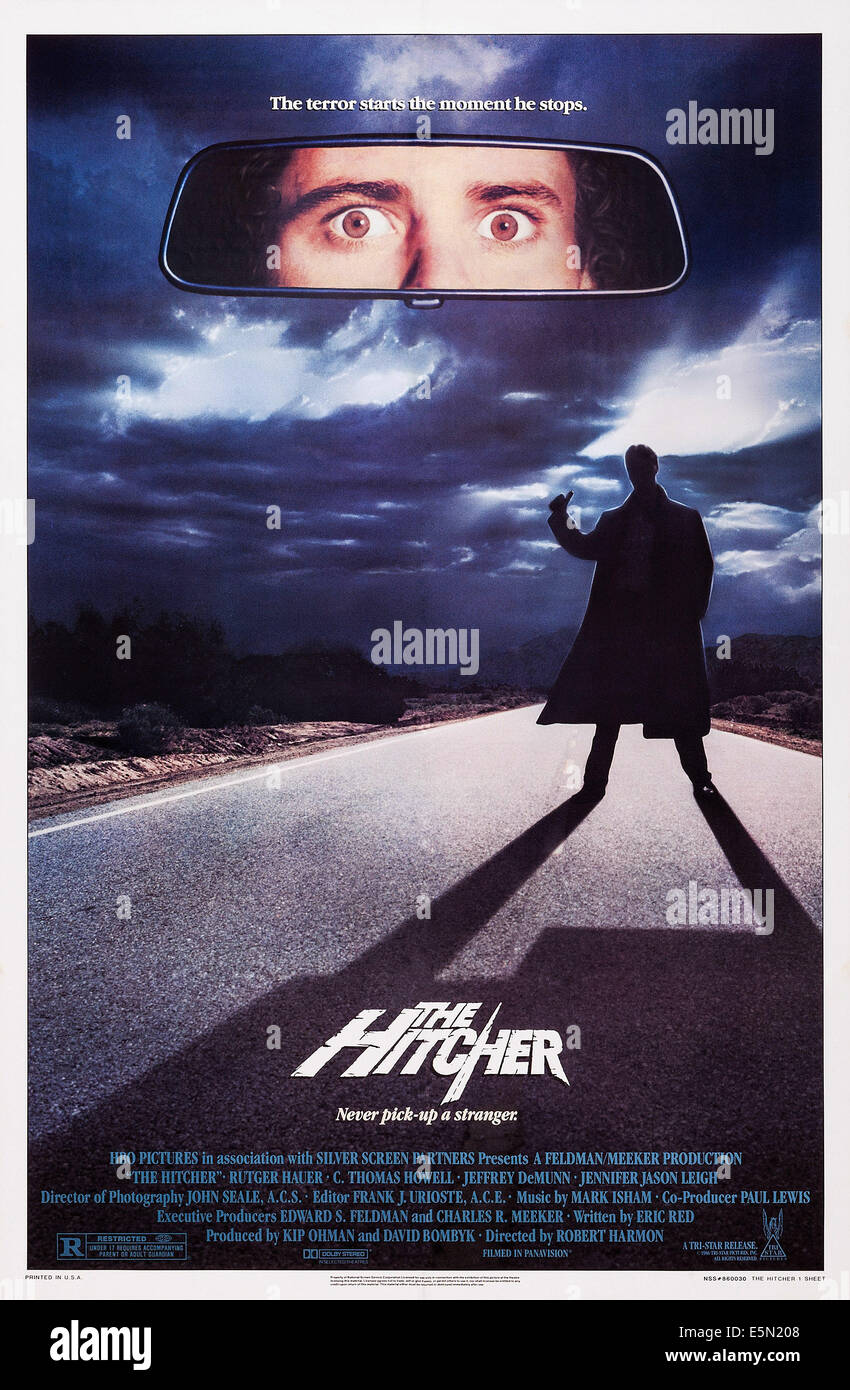 L'art de l'affiche de THE HITCHER, US, haut : C. Thomas Howell, 1986, ©TriStar Pictures/avec la permission d'Everett Collection Banque D'Images