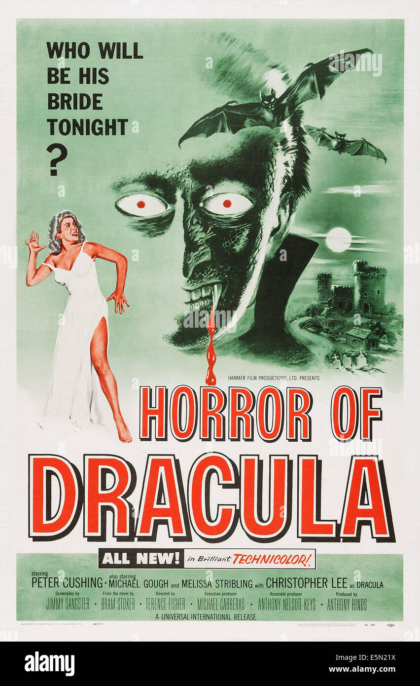 HORROR OF DRACULA, US poster art, de gauche : Melissa Stribling, Christopher Lee, 1958. Banque D'Images