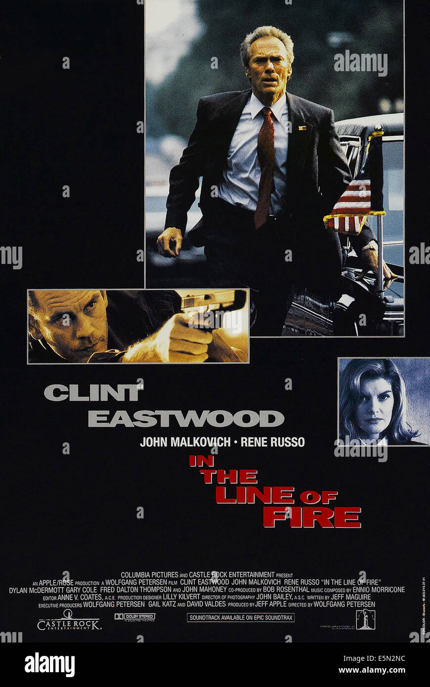 Dans la ligne de feu, de nous poster art, à partir du haut : Clint Eastwood, John Malkovich, Rene Russo, 1993, ©Columbia Pictures/avec la permission Banque D'Images