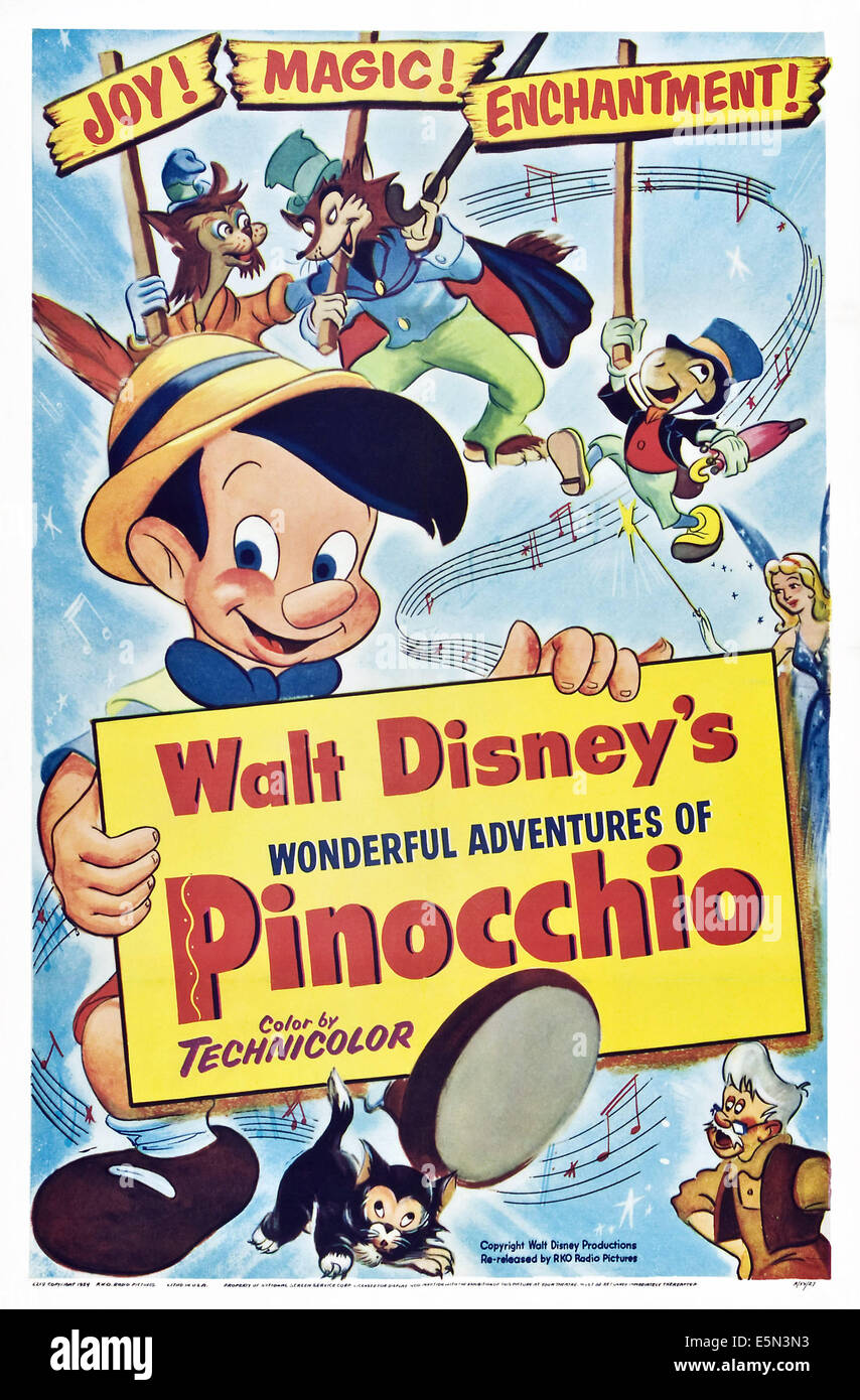 PINOCCHIO, dans le sens horaire à partir de centre gauche : Pinocchio, Gideon, J. Worthington (Foulfellow alias Honest John), Jiminy Cricket, bleu Banque D'Images