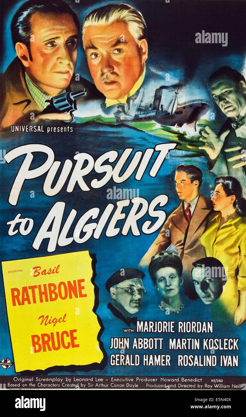 Poursuite d'Alger, en haut de gauche à droite : Basil Rathbone, Nigel Bruce, 1945. Banque D'Images