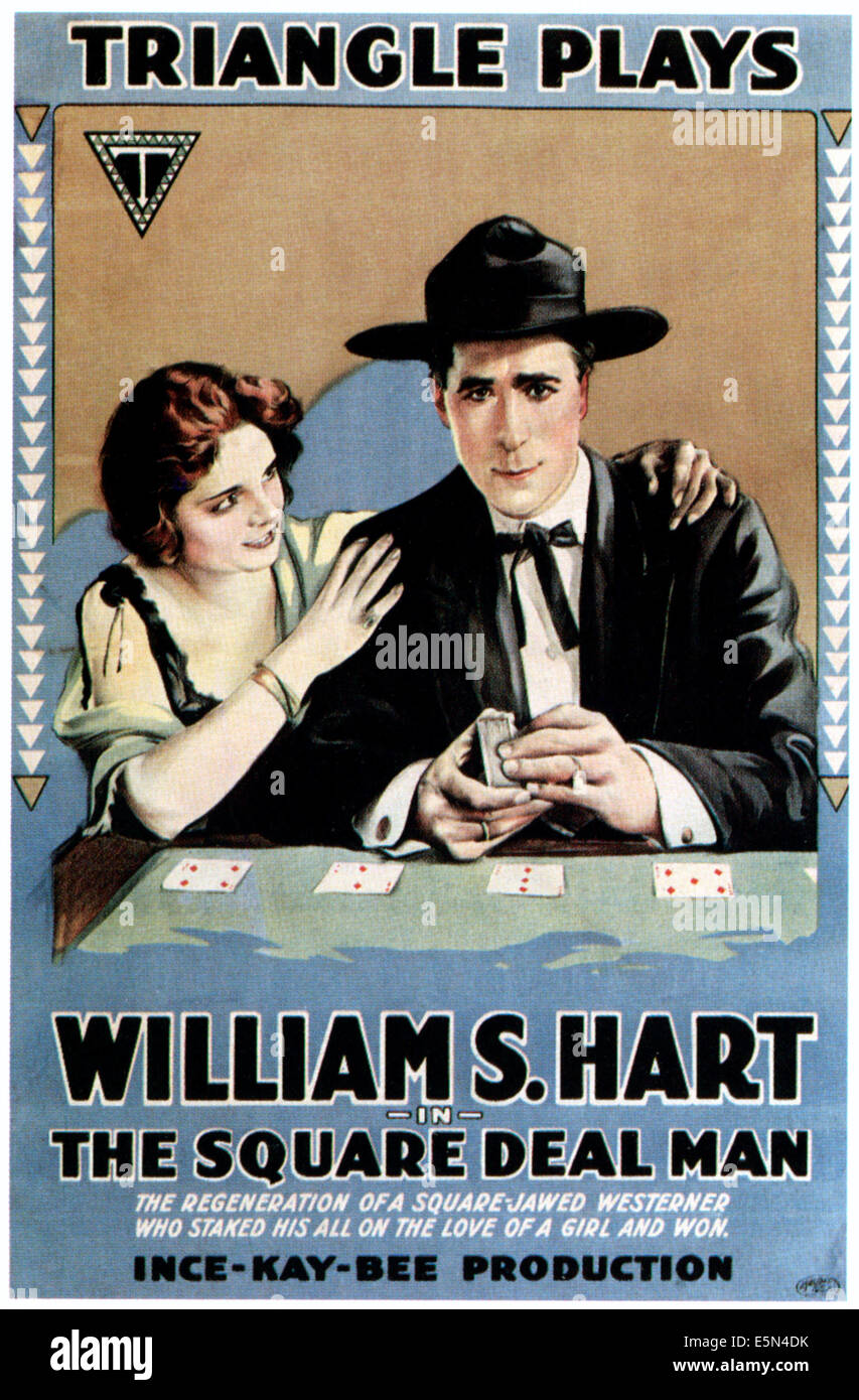 La Square Deal, homme de gauche : Marie McIvor, William S. Hart, 1917. Banque D'Images