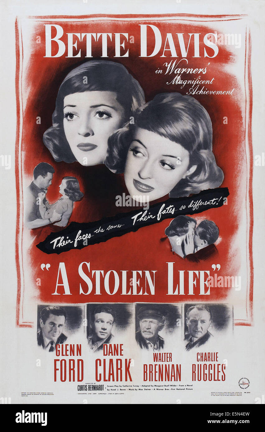 Un vol de vie, de nous poster, Bette Davis (en haut), en bas de gauche à droite : Glenn Ford, Dane Clark, Walter Brennan, Charles Ruggles, 1946 Banque D'Images