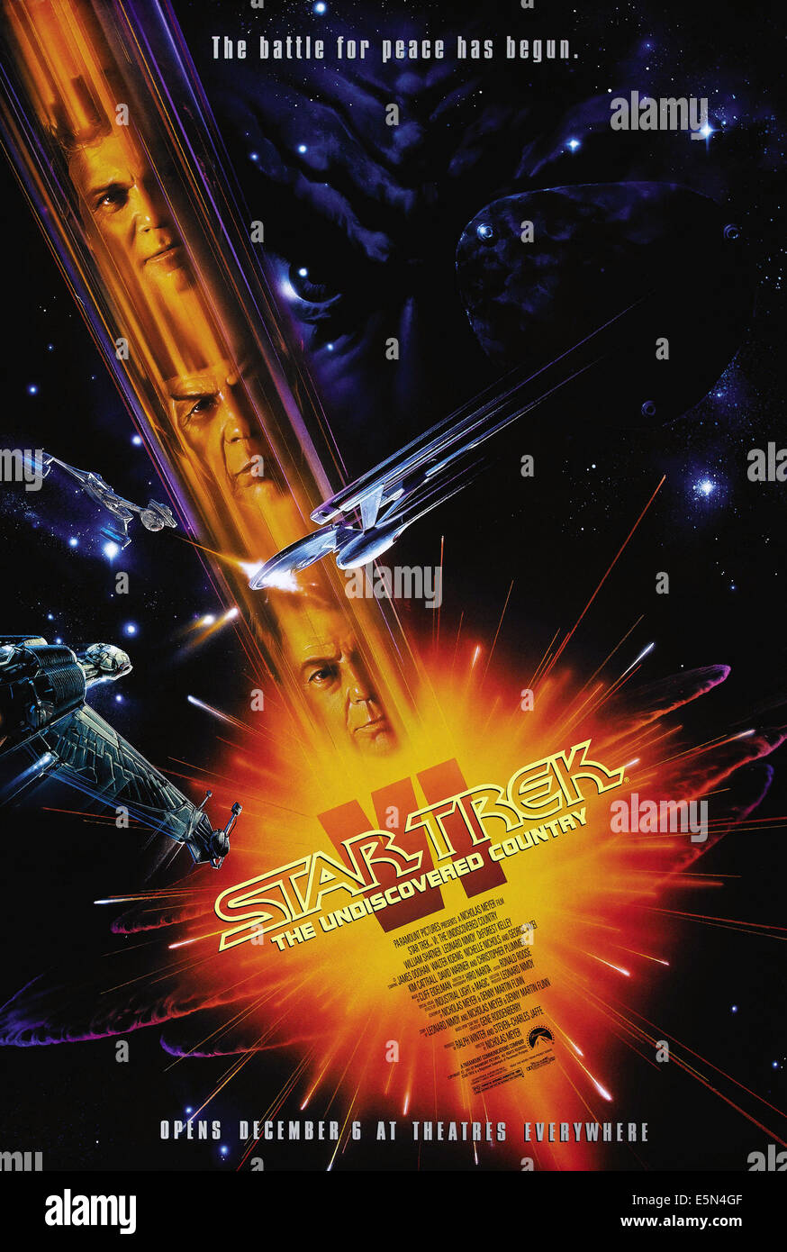 STAR TREK VI : The Undiscovered Country, l'avance de nous poster, à gauche en partant du haut : William Shatner, Leonard Nimoy, Deforest Kelley, Banque D'Images