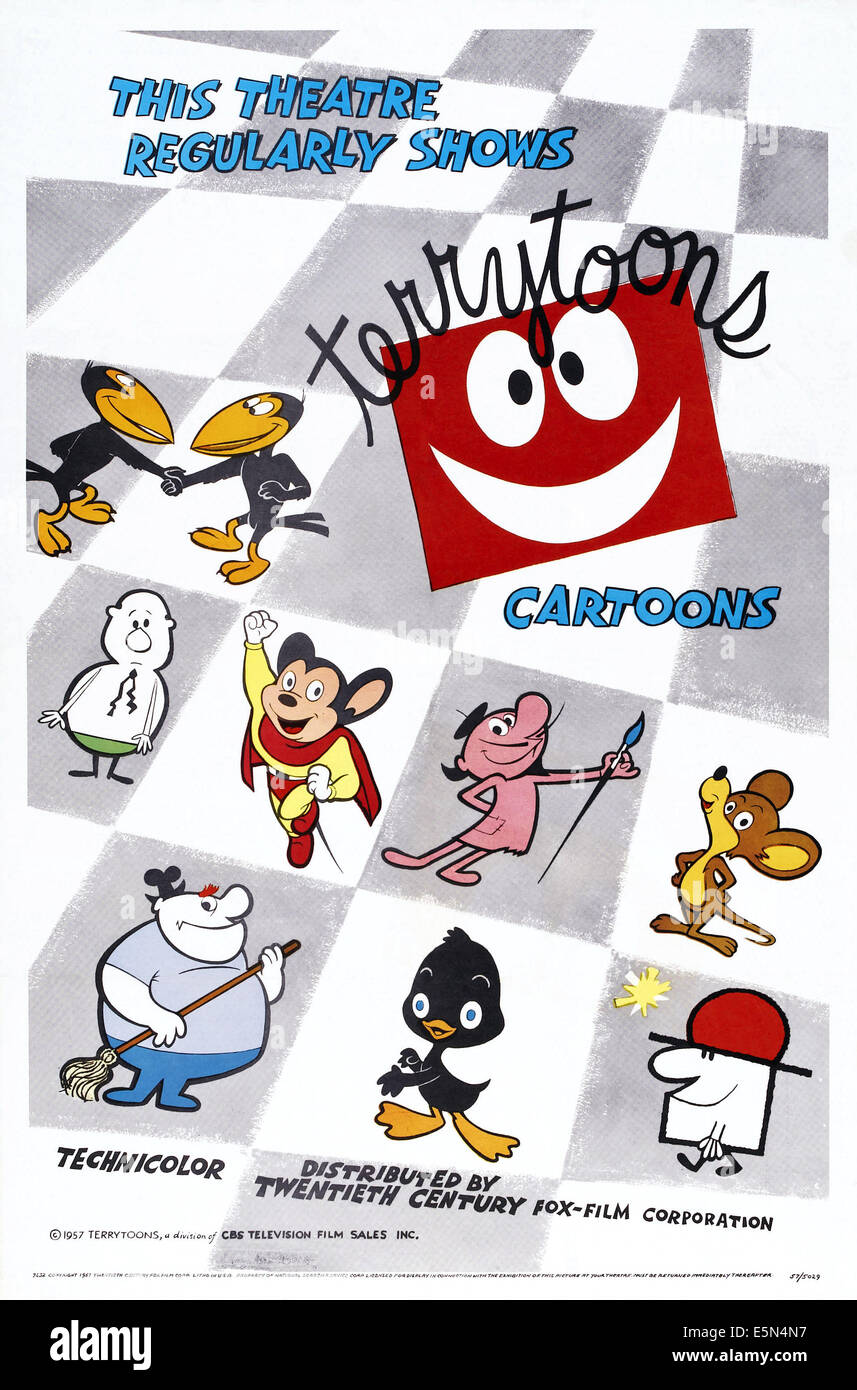 TERRYTOONS, en haut à gauche : Heckle et Jeckle, 2e rangée de gauche : Mighty Mouse, en bas au centre : Dinky Duck affiche promotionnelle de l'art, Banque D'Images