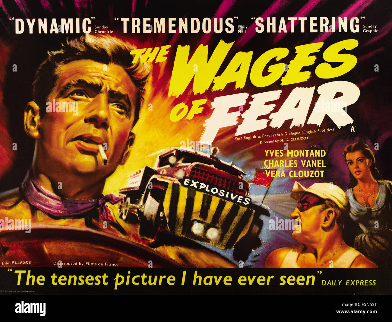 Le salaire de la peur, de gauche à droite : Yves Montand, de gauche à droite : Charles Vanel, Vera Clouzot, 1955. Banque D'Images