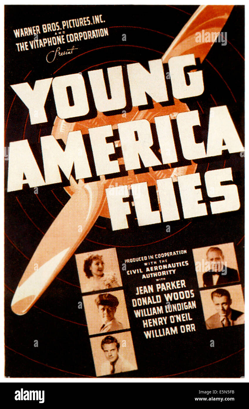 Les jeunes mouches l'Amérique, en bas à gauche en partant du haut : Jean Parker, Donald Woods, en bas à droite à partir du haut : William Lundigan, Henry O'Neill, Banque D'Images