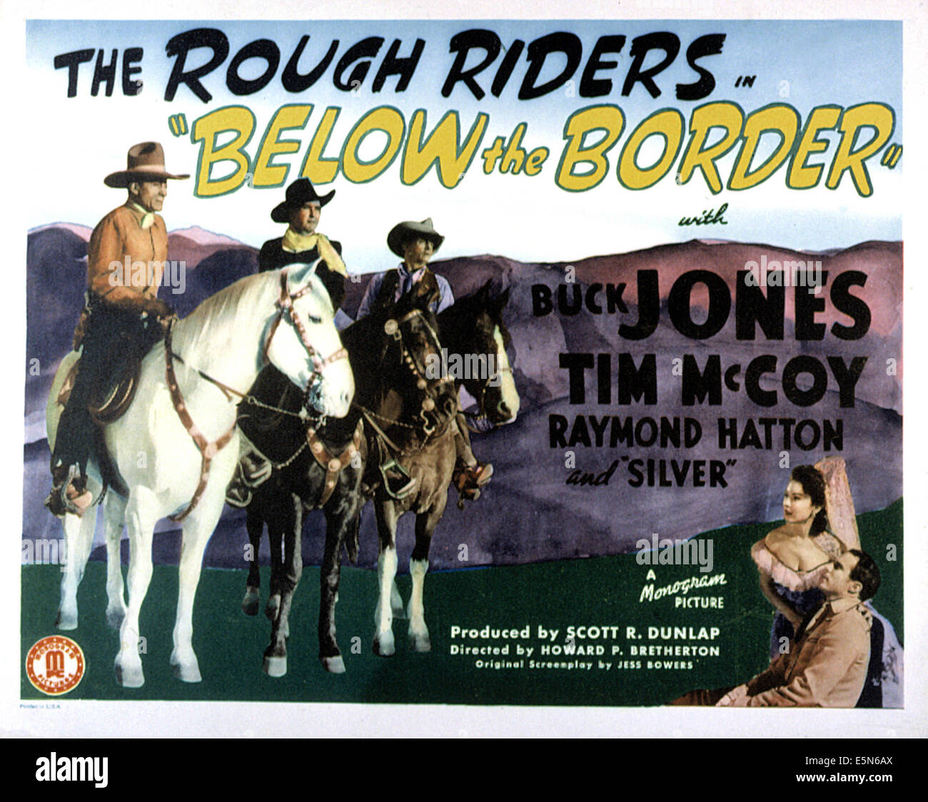 Au-dessous de la frontière, Buck Jones, de l'argent (cheval), Tim McCoy, Raymond Hatton, Linda Brent, Dennis Moore, 1942 Banque D'Images