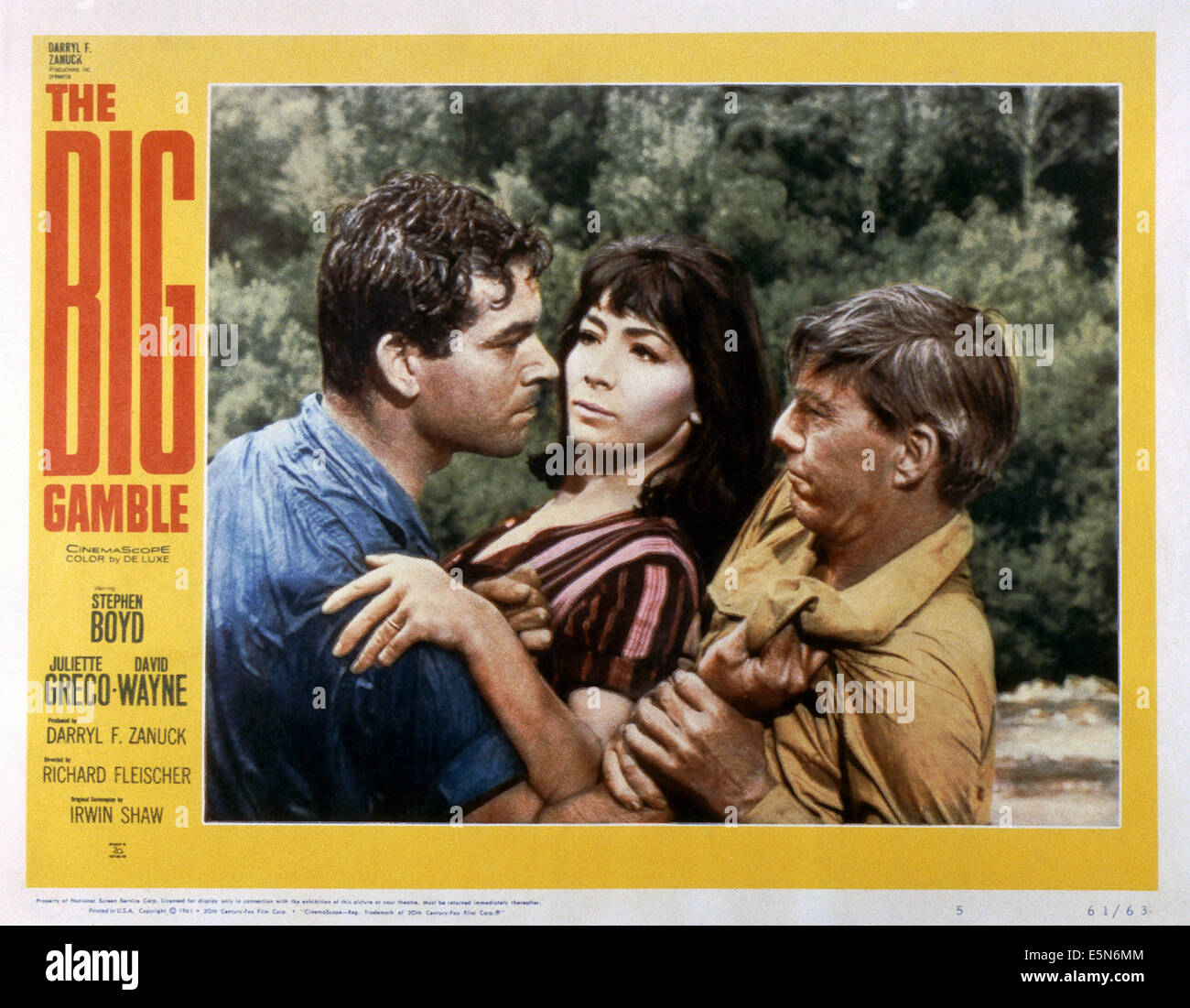 Le BIG GAMBLE, de gauche à droite : Stephen Boyd, Juliette Greco, David Wayne, 1961. TM & © Copyright 20th Century Fox Film Banque D'Images