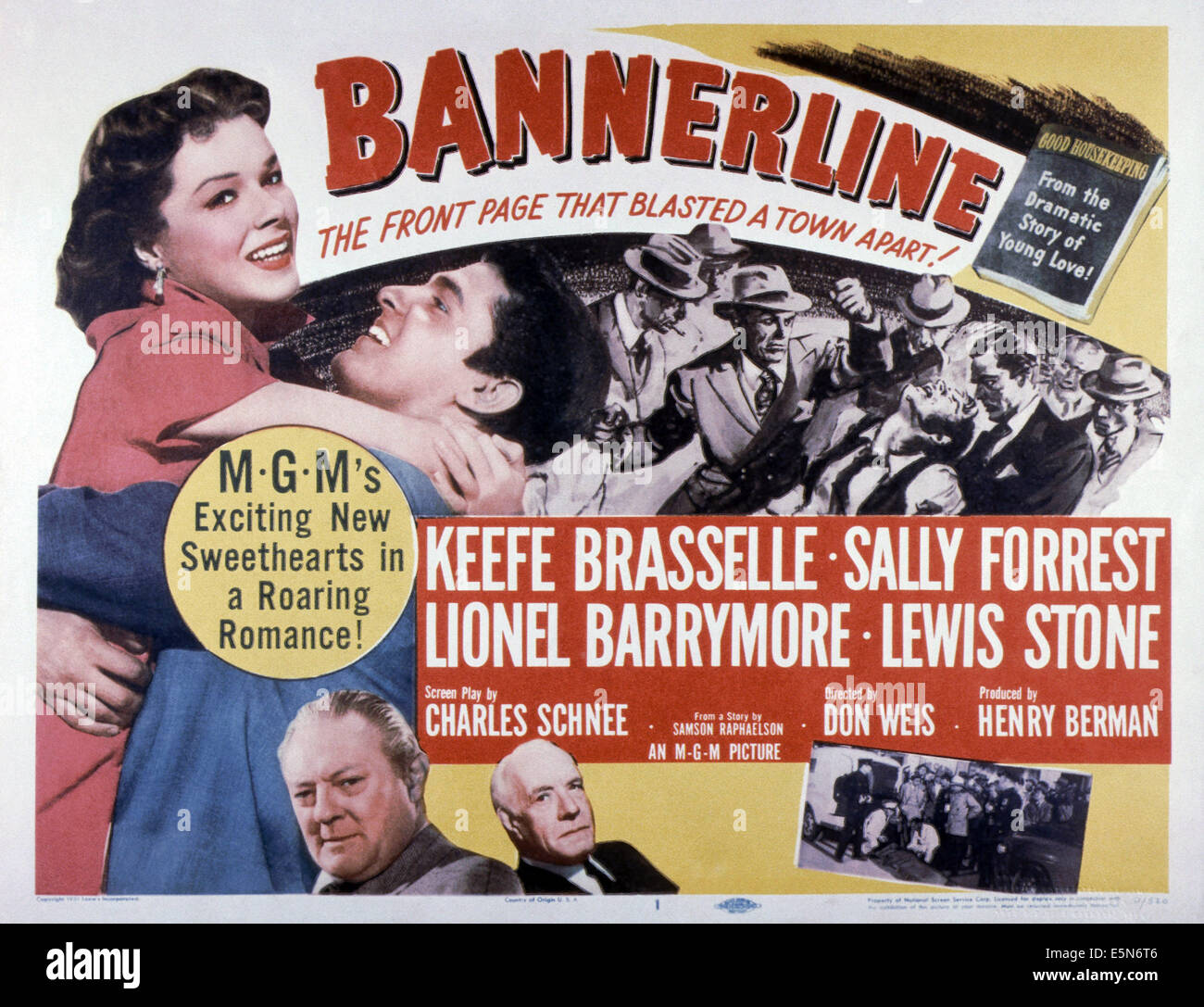 BANNERLINE, haut de gauche : Sally Forrest, Keefe Brasselle, en bas de gauche à droite : Lionel Barrymore, Lewis Stone, 1951 Banque D'Images