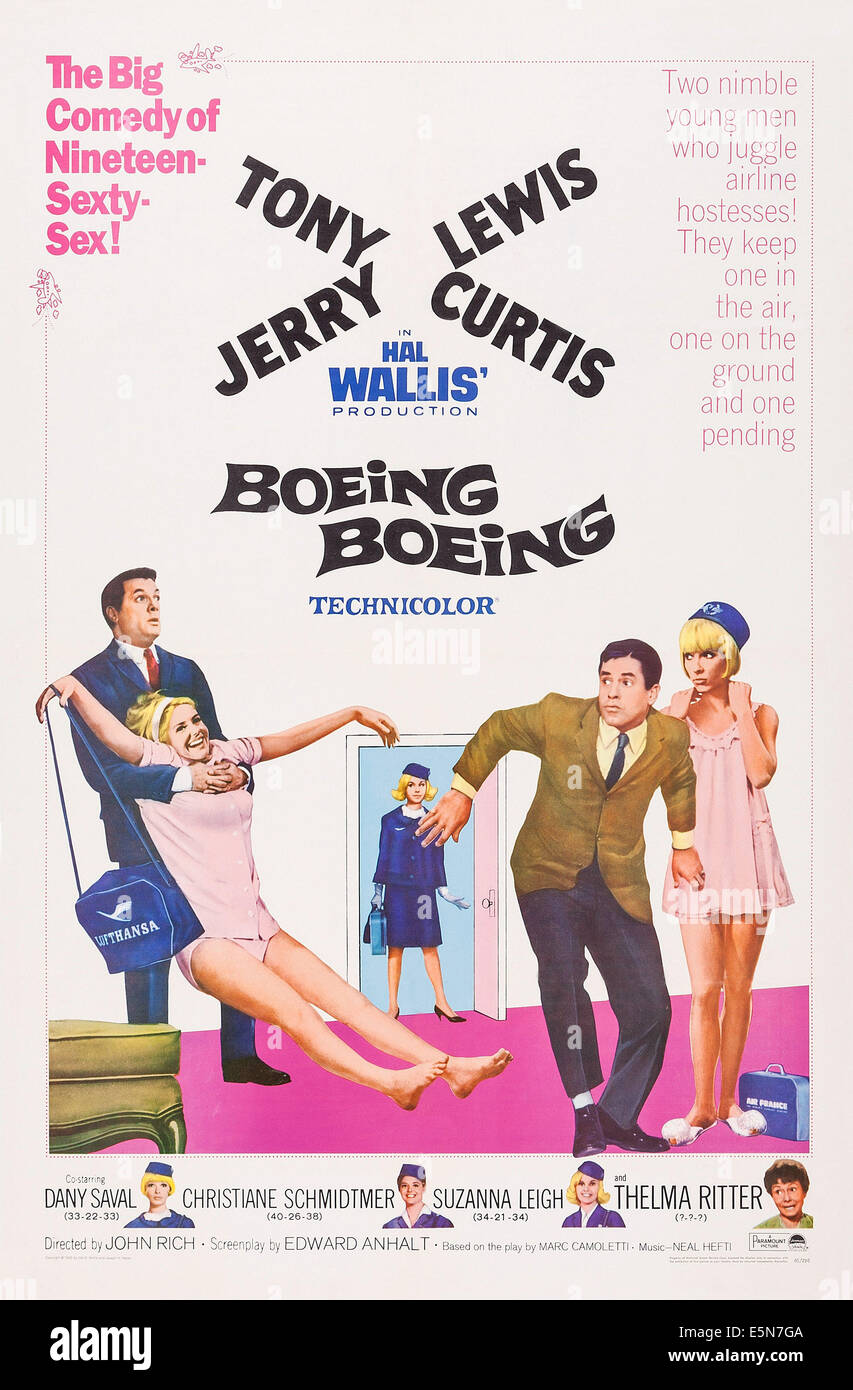 BOEING, BOEING, haut l-r : Tony Curtis, Christiane Schmidtmer, Suzanna Leigh, Jerry Lewis, Dany Saval, bas l-r : Dany Saval, Banque D'Images