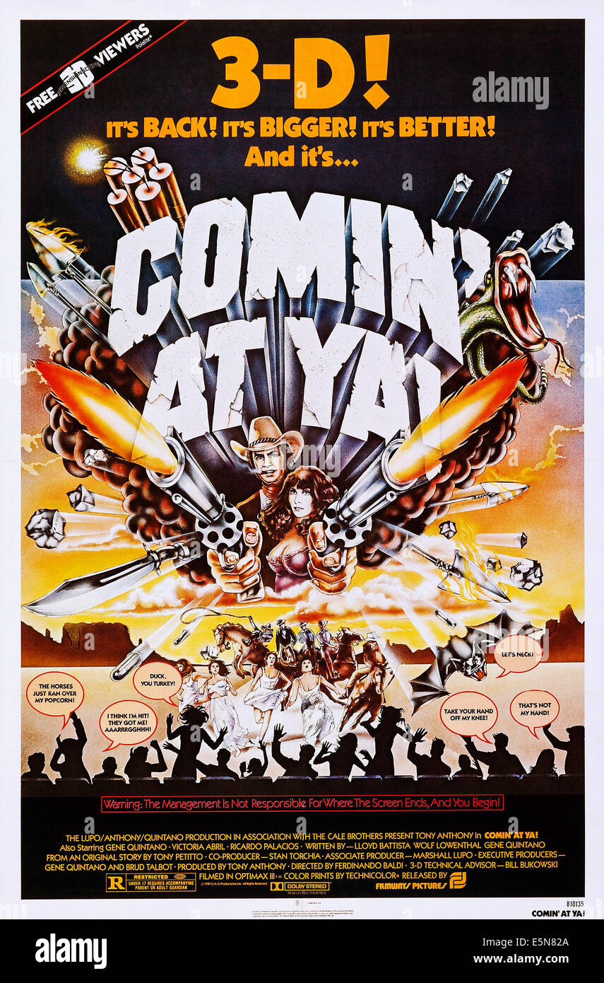 COMIN' AT YA, centre de gauche à droite : Tony Anthony, Victoria Abril, 1981, © Filmways/avec la permission d'Everett Collection Banque D'Images