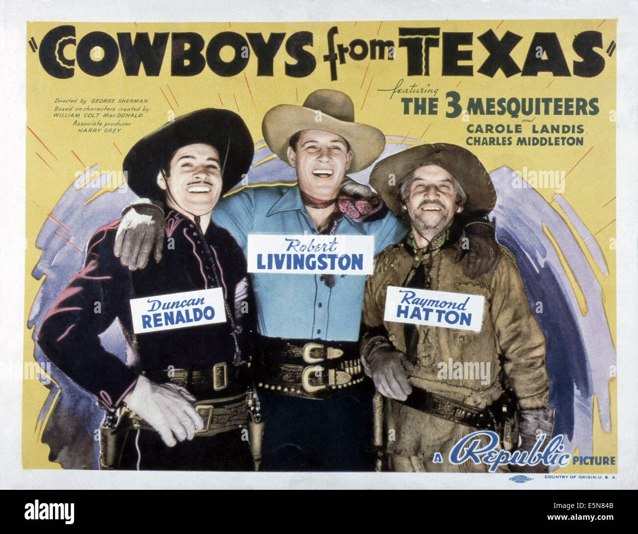 COWBOYS DU TEXAS, à partir de la gauche : Duncan Renaldo, Robert Livingston, Raymond Hatton, 1939 Banque D'Images