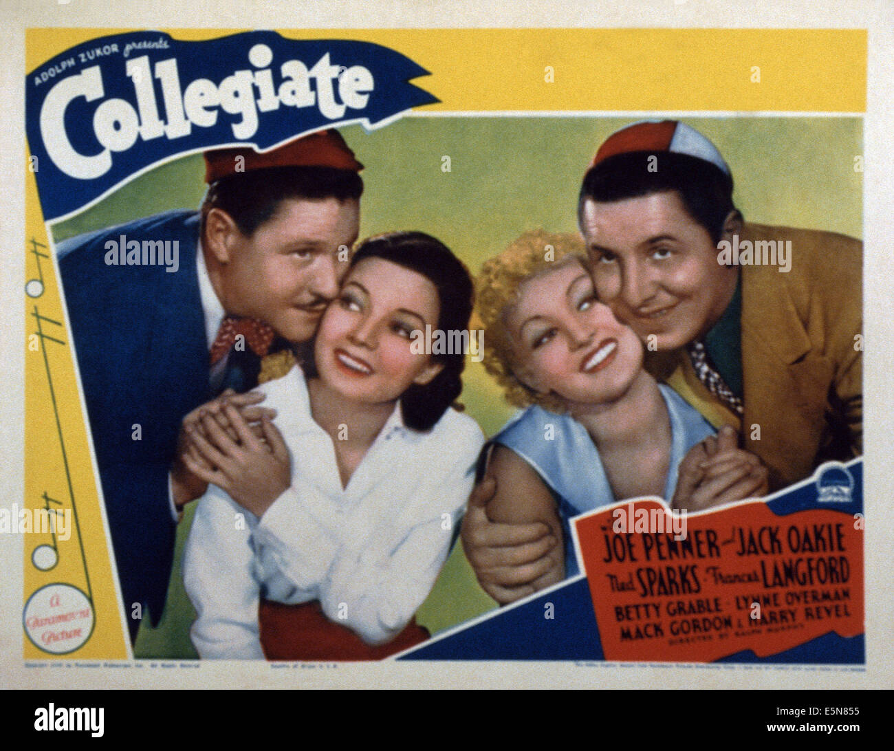 La collégiale, de gauche : Jack Oakie, Frances Langford, Betty Grable, Joe Penner, 1936 Banque D'Images