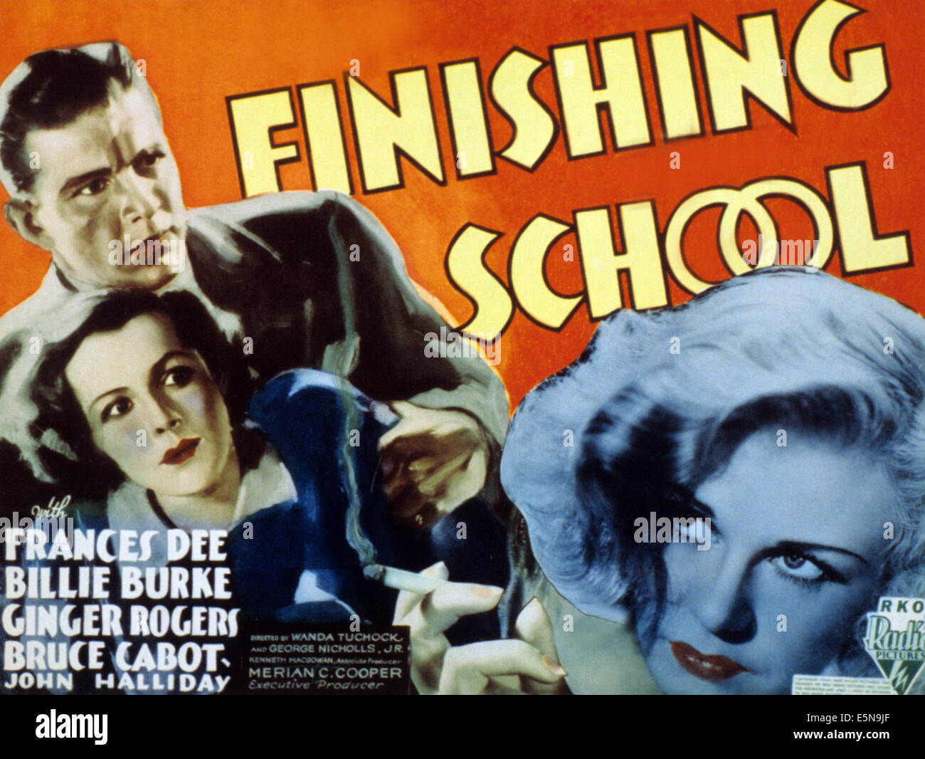 L'ÉCOLE DE FINITION, la l-r : Bruce Cabot, Frances Dee, Ginger Rogers sur le titre lobbycard, 1934. Banque D'Images