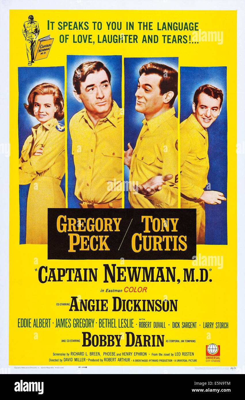 Le capitaine Newman, de nous poster art, M.D., de gauche : Angie Dickinson, Gregory Peck, Tony Curtis, Bobby Darin, 1963 Banque D'Images