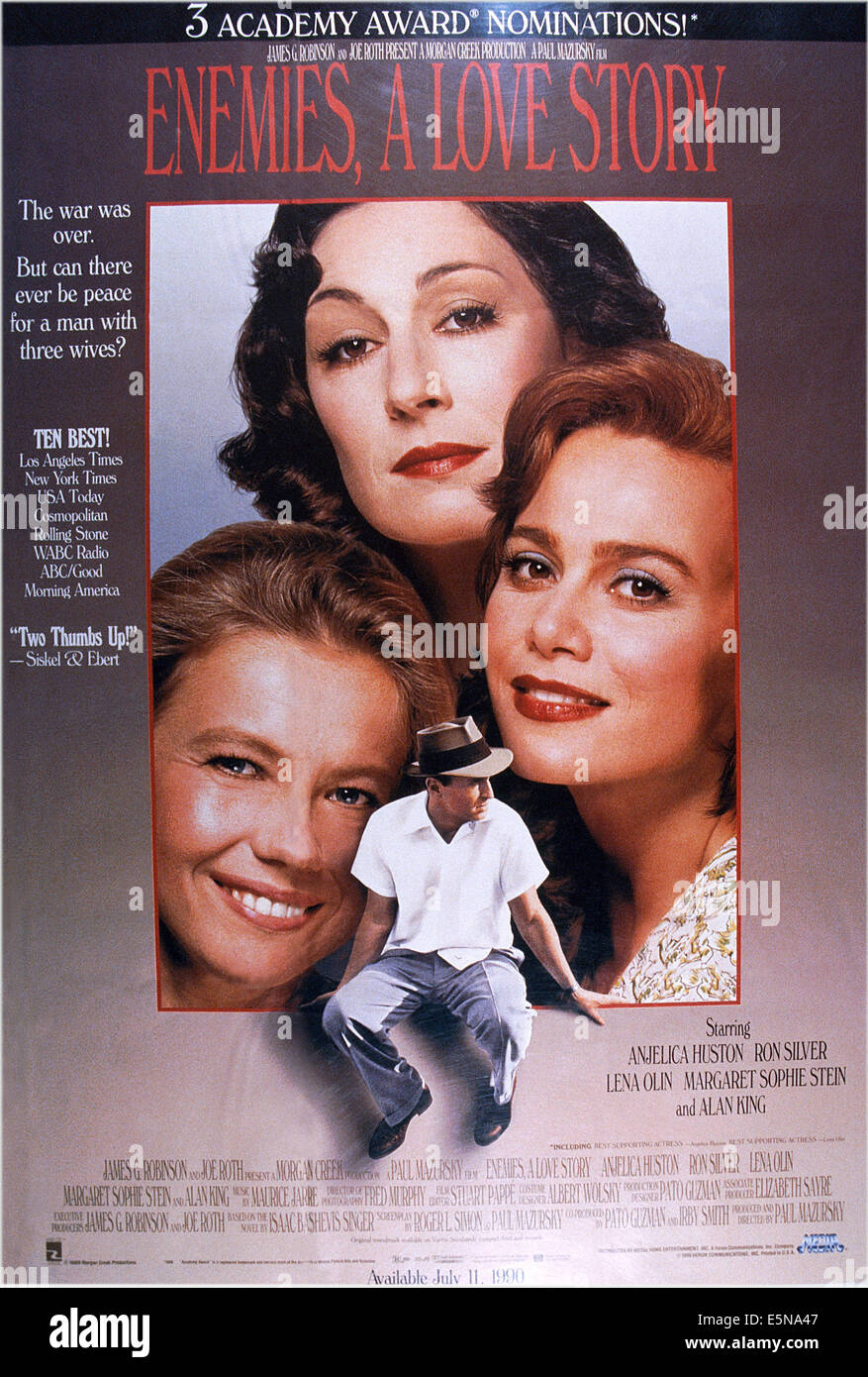 Ennemis : UNE HISTOIRE D'Amour, de l'affiche aux États-Unis, dans le sens horaire à partir de la bas : Ron Silver, Margaret Sophie Stein, Angelica Huston, Lena Olin, 1989. Banque D'Images