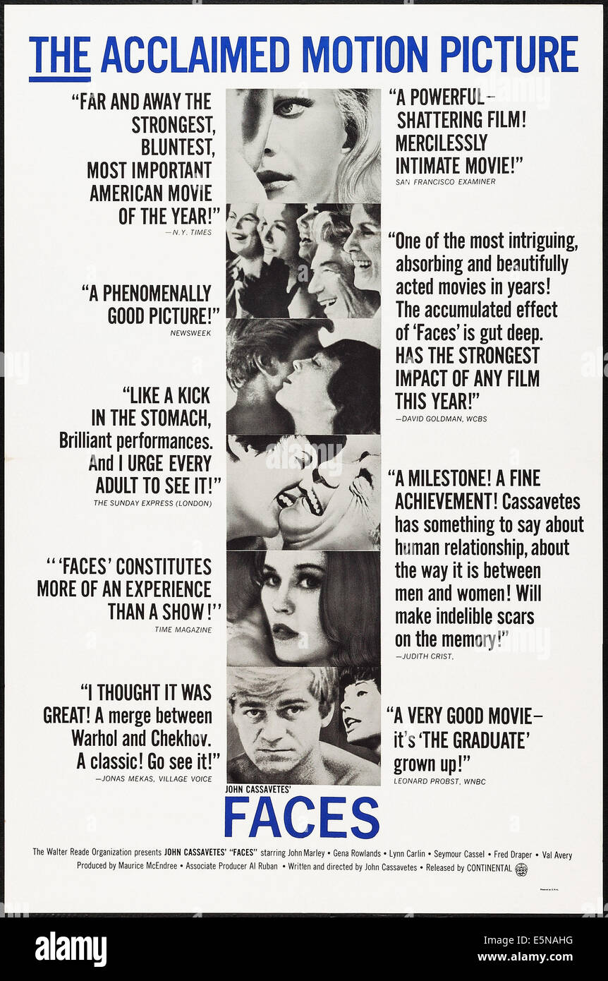 Visages, Gena Rowlands (en haut), en bas de gauche à droite : Seymour Cassel, Lynn Carlin, 1968 Banque D'Images