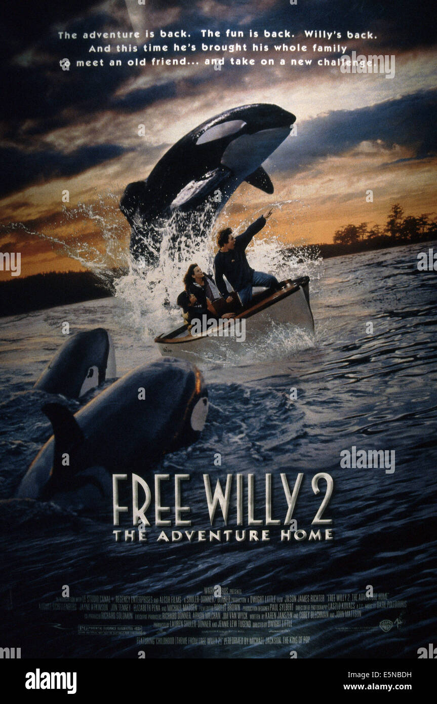 FREE WILLY 2 : L'AVENTURE ACCUEIL, de gauche à droite : Francis Capra, Mary Kate Schellhardt, Jason James Richter, 1995, © Warner Banque D'Images