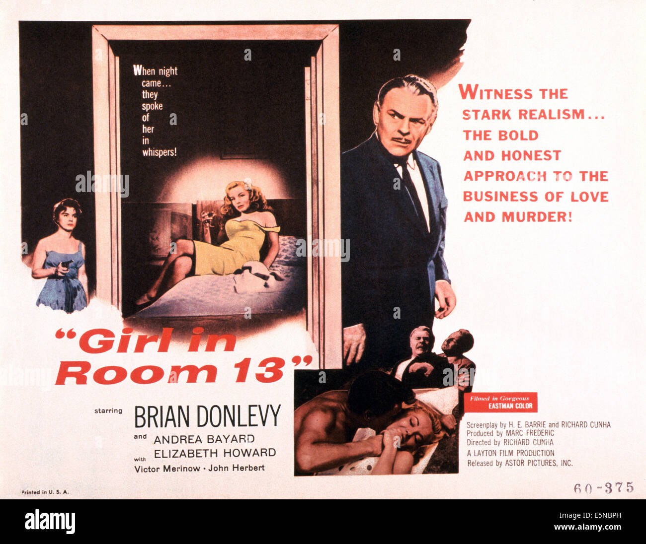 GIRL IN ROOM 13, Andrea Bayard (centre), Brian Donlevy (en haut à droite), 1960 Banque D'Images
