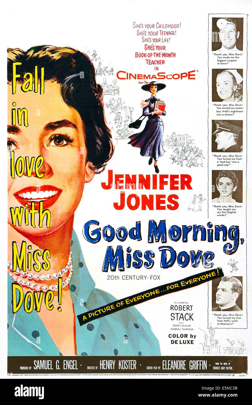 GOOD MORNING, MISS DOVE, US poster, Jennifer Jones (à gauche), 1955, TM et copyright ©20th Century Fox Film Corp. Tous droits réserv Banque D'Images