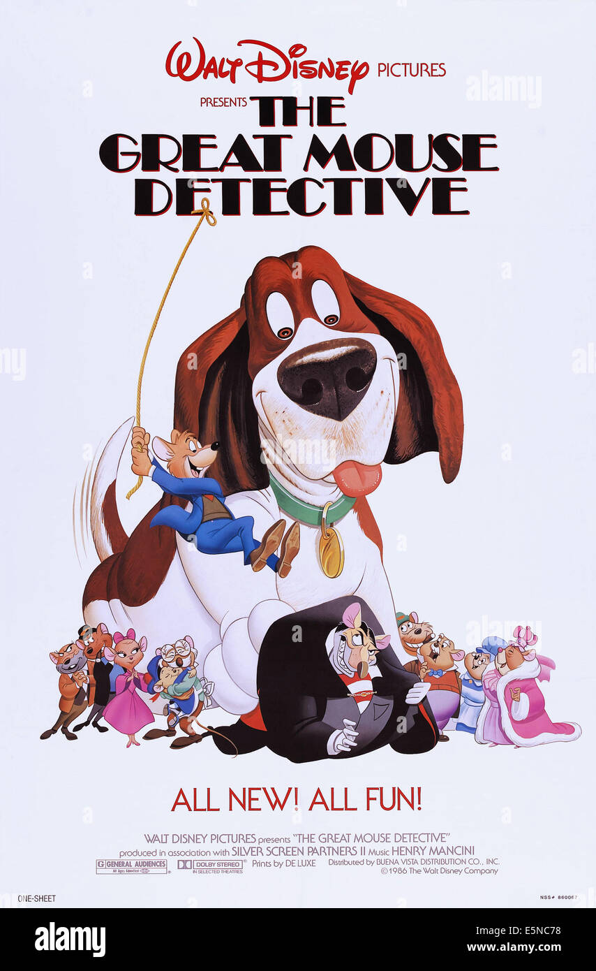 Le grand détective, souris-nous poster art, Basilic (holding rope), Toby (chien), 1986. © Walt Disney/avec la permission d'Everett Collection Banque D'Images