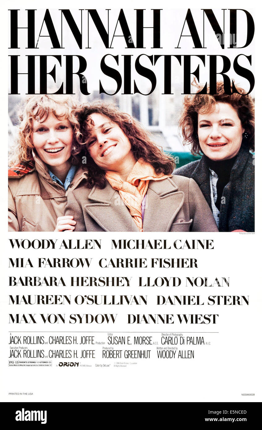 HANNAH et ses soeurs, à partir de la gauche : Mia Farrow, Barbara Hershey, Dianne Wiest, 1986 Banque D'Images