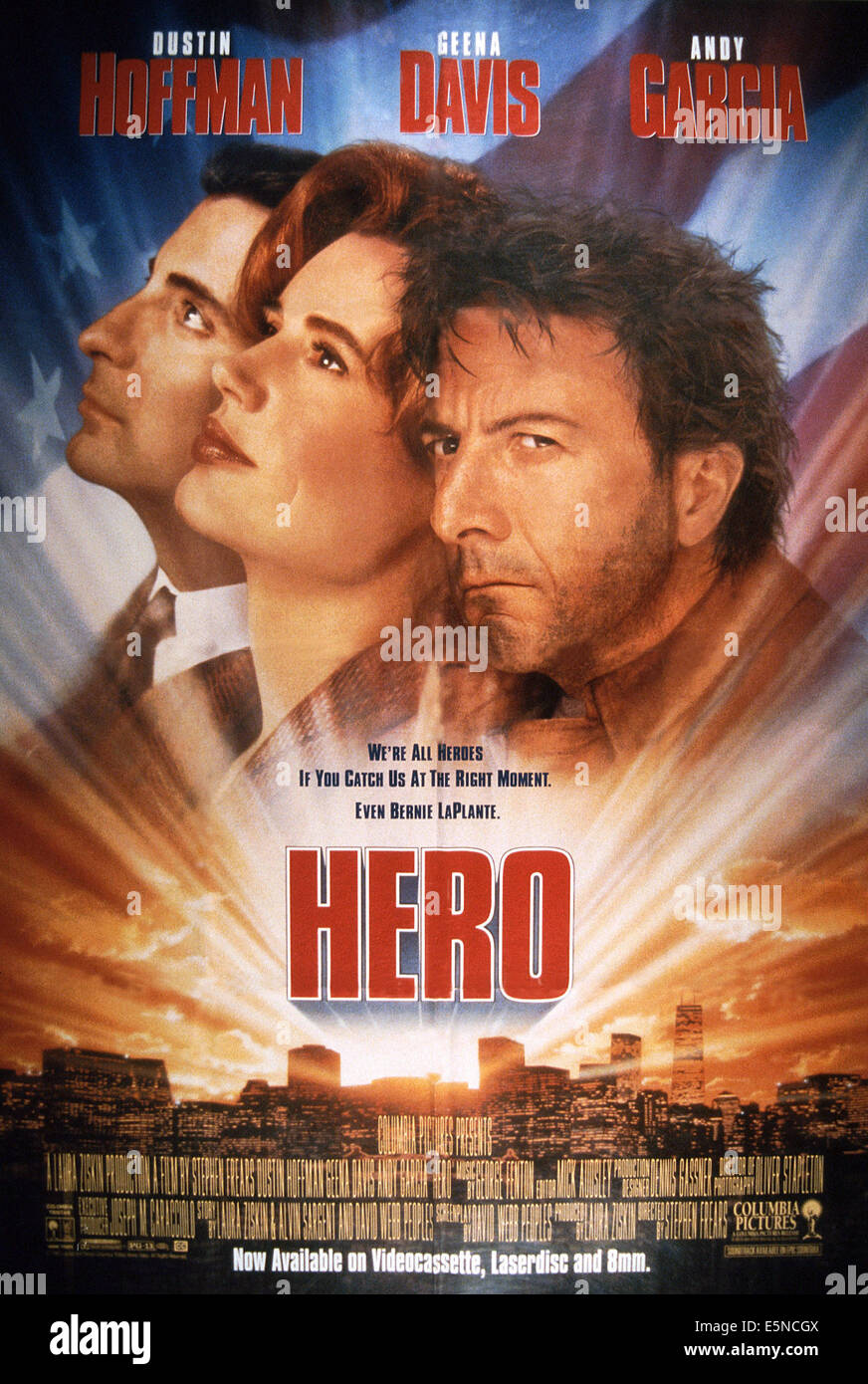 Héros, à partir de la gauche : Andy Garcia, Geena Davis, Dustin Hoffman, 1992, © Columbia/avec la permission d'Everett Collection Banque D'Images