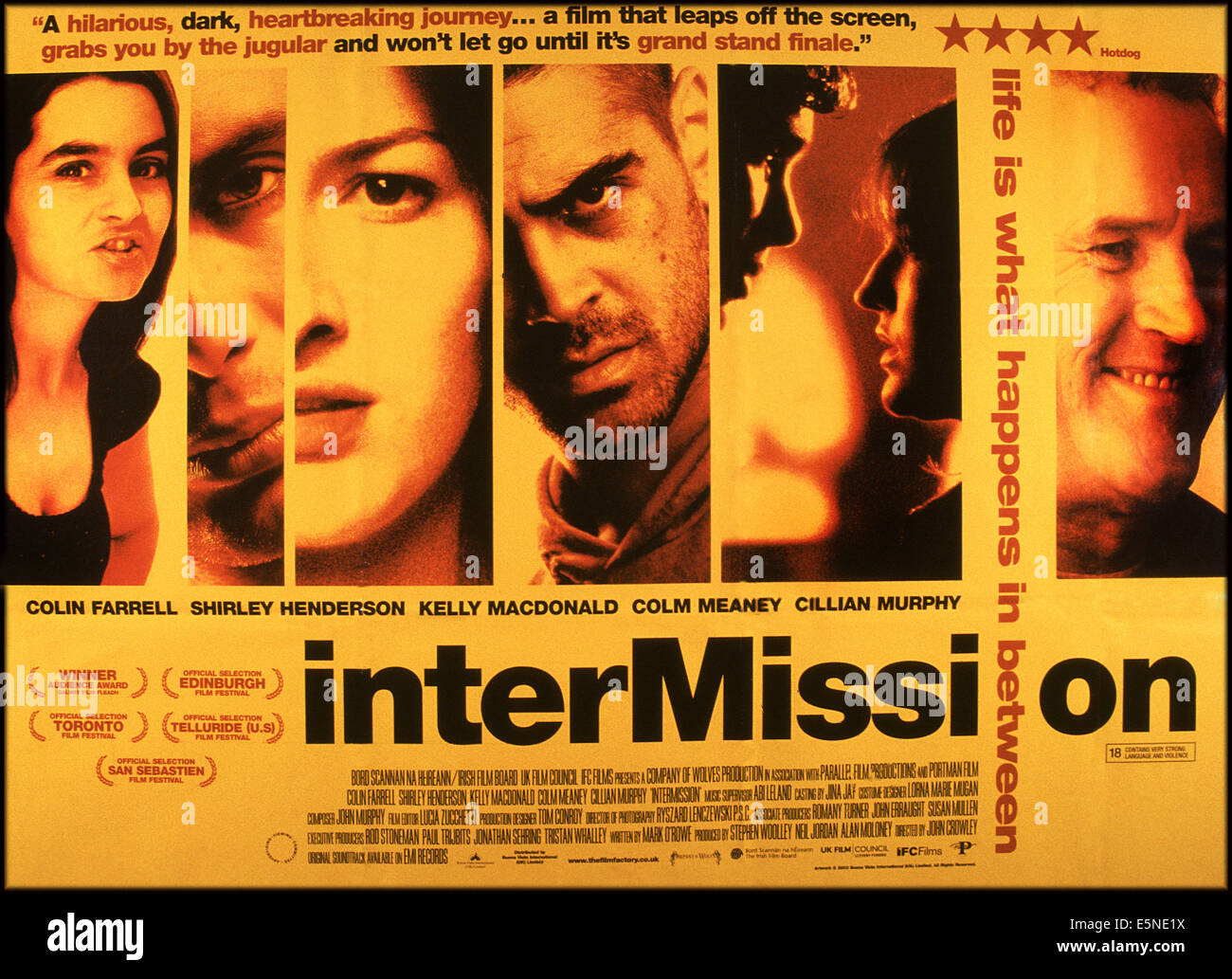 Entracte, de gauche : Shirley Henderson, Cillian Murphy, Kelly Macdonald, Colin Farrell, Colm Meaney, 2003, © Banque D'Images